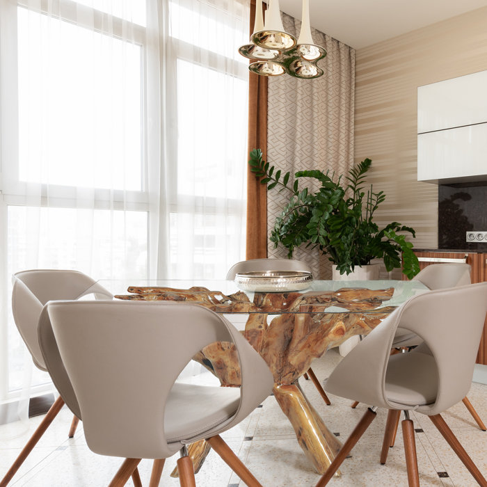 Union Rustic Glass Top Solid Wood Base Dining Table Wayfair